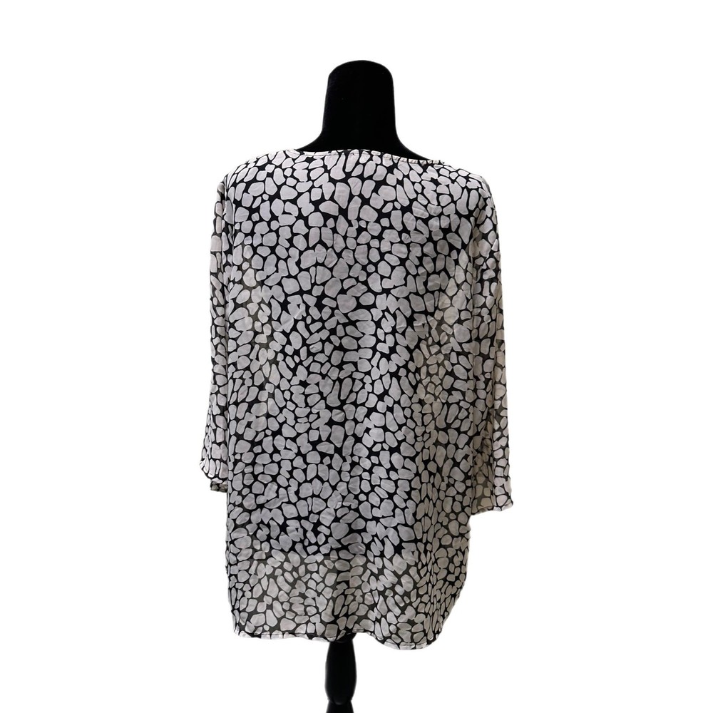 Elementz Woman Black and White Chiffon Blouse, 2X, Pre-owned - Picture 2 of 8
